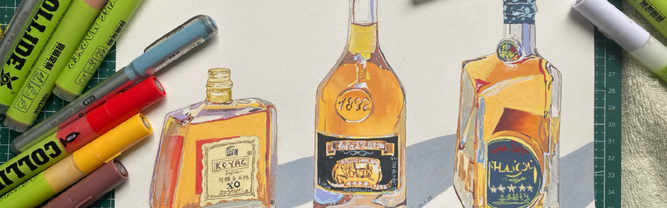 酒瓶盖里多姿多彩的水彩画